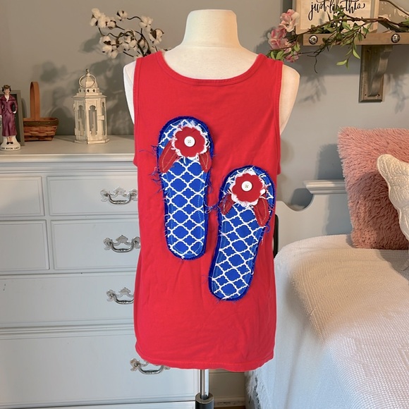 Comfort Colors Red Custom Tank Beach Flip Flops Top Small - Picture 9 of 10